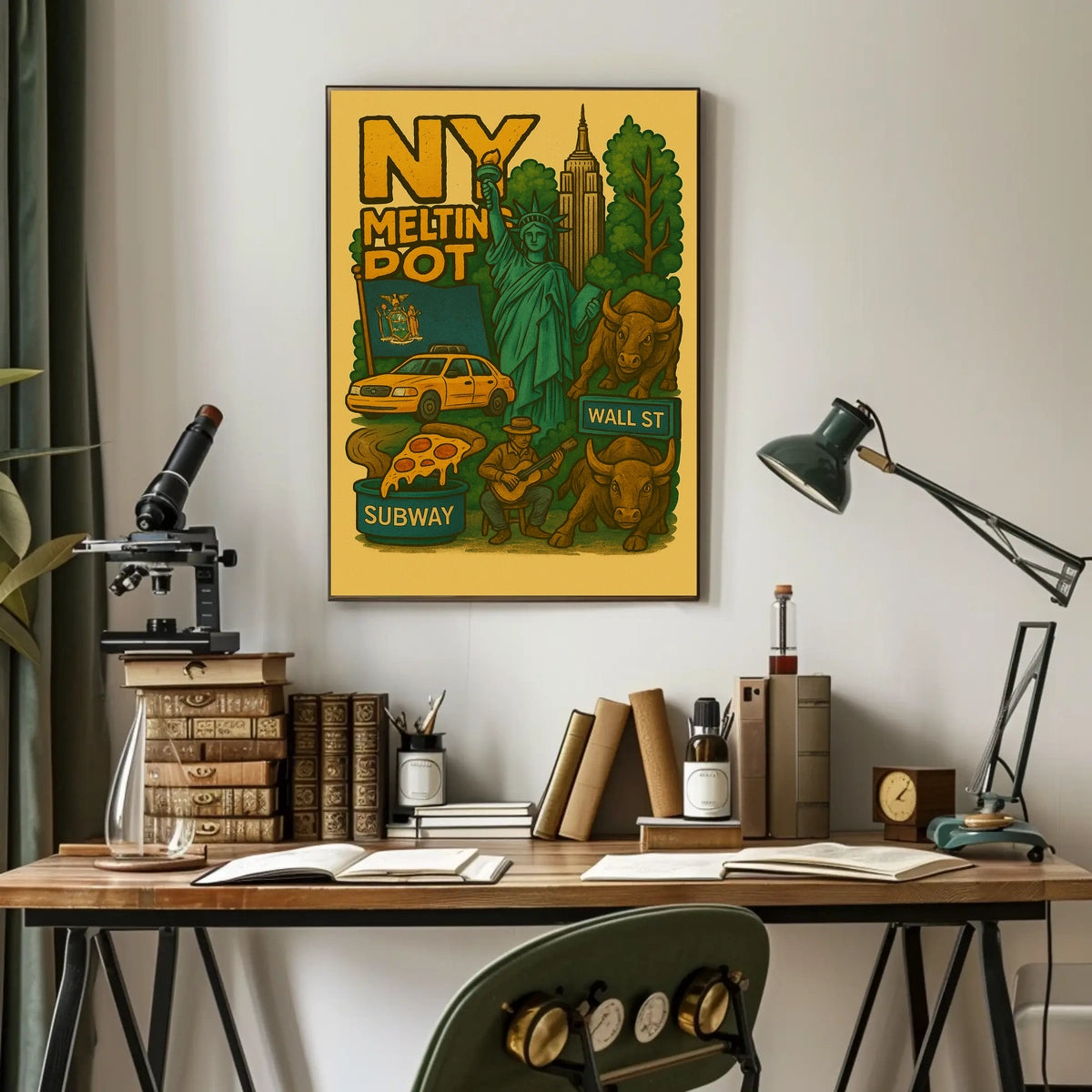 New York City Highlights Travel Poster Vintage Wall Art