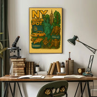 New York City Highlights Travel Poster Vintage Wall Art