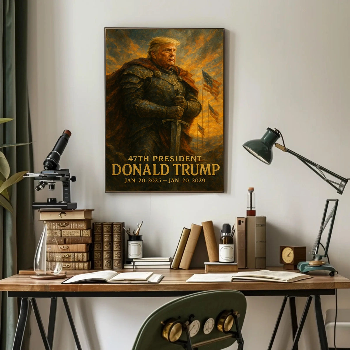Donald Trump Resolute Defender Knight Armor Digital Painting Patriotic Leadership Poster
