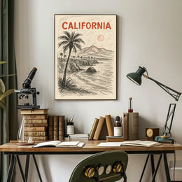 California Coastline Sketch Poster
