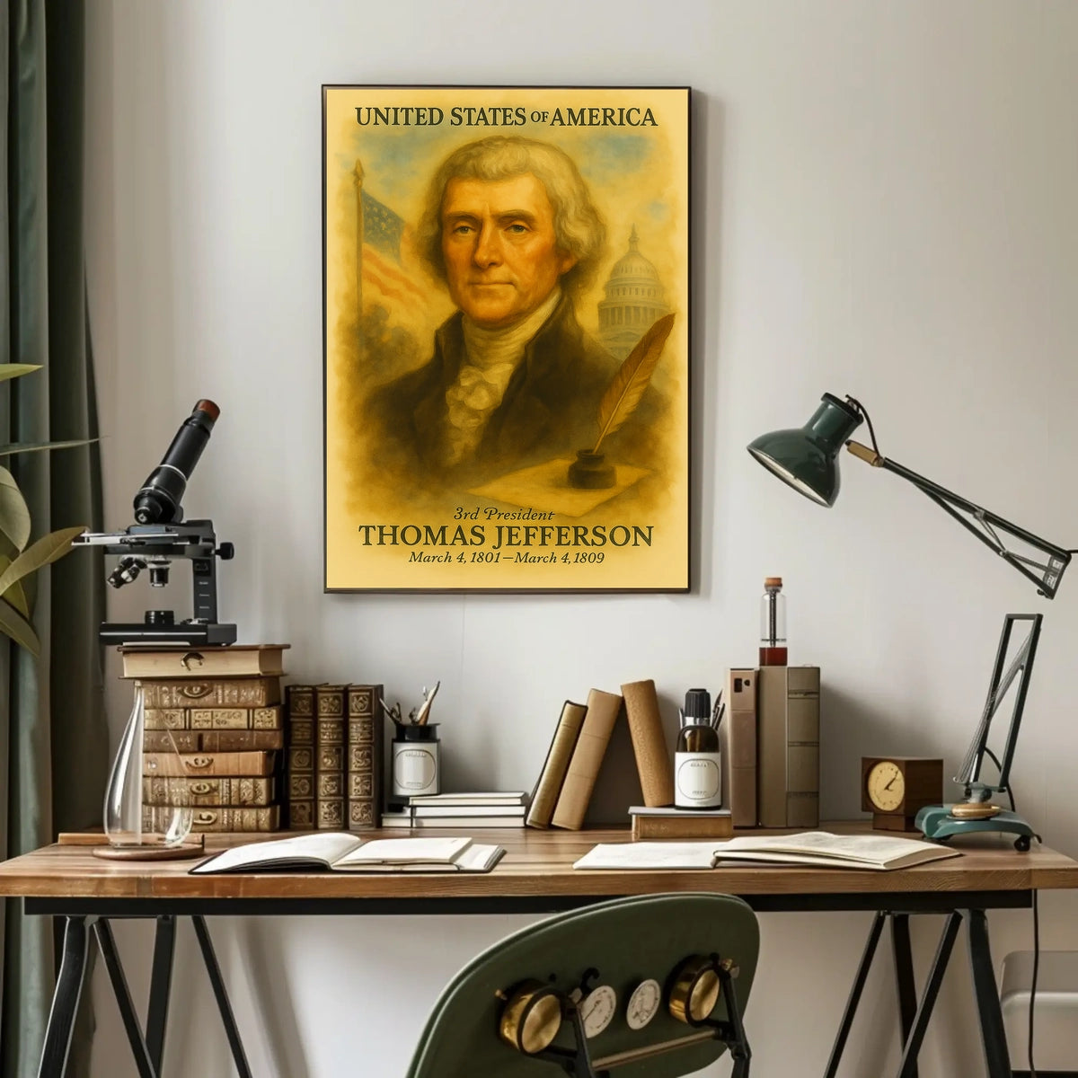Thomas Jefferson 3rd President of the United States Vintage Watercolor Poster