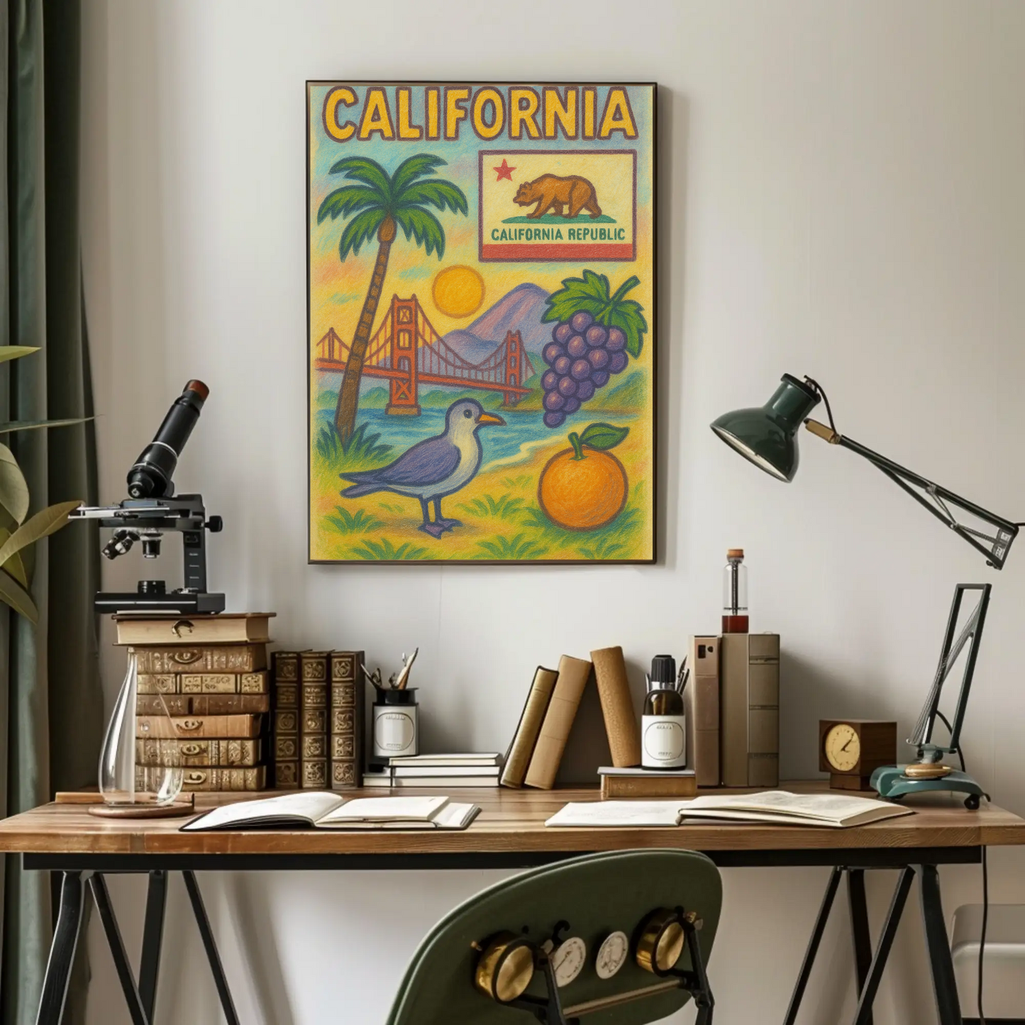 California Golden Gate Grapes Seagull Travel Poster