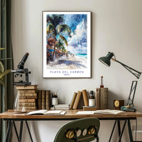 Vibrant Beach Scene in Playa del Carmen Travel Poster PosterGoat