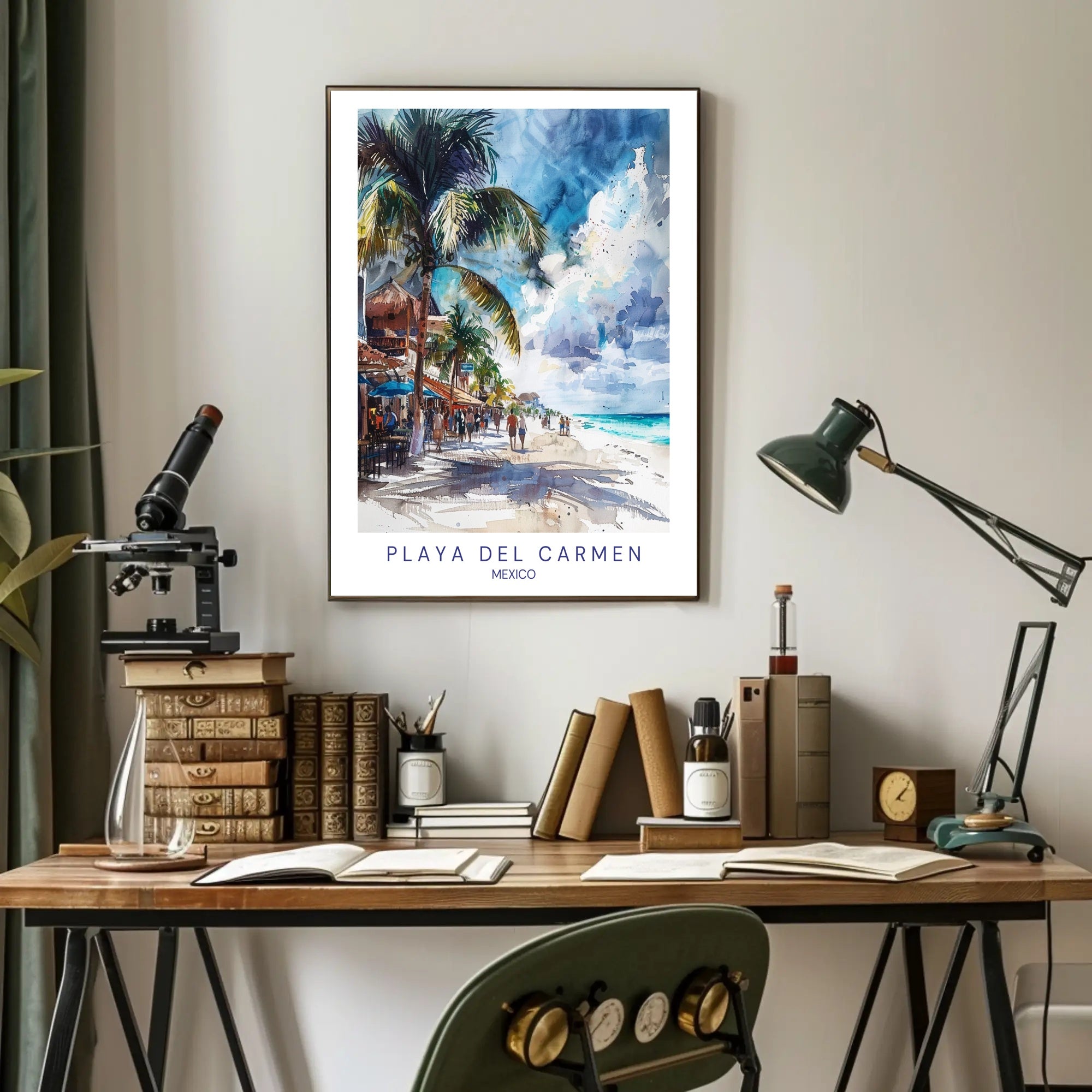 Vibrant Beach Scene in Playa del Carmen Travel Poster PosterGoat