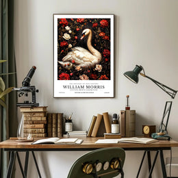 Swan and Floral Elegance, Arts and Crafts Poster