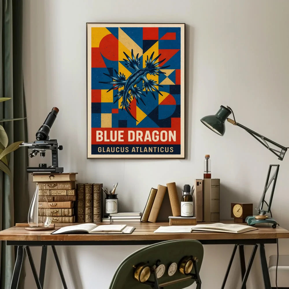 Blue Dragon Sea Creature Design, Abstract Artistic Poster