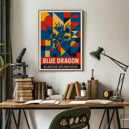 Blue Dragon Sea Creature Design, Abstract Artistic Poster