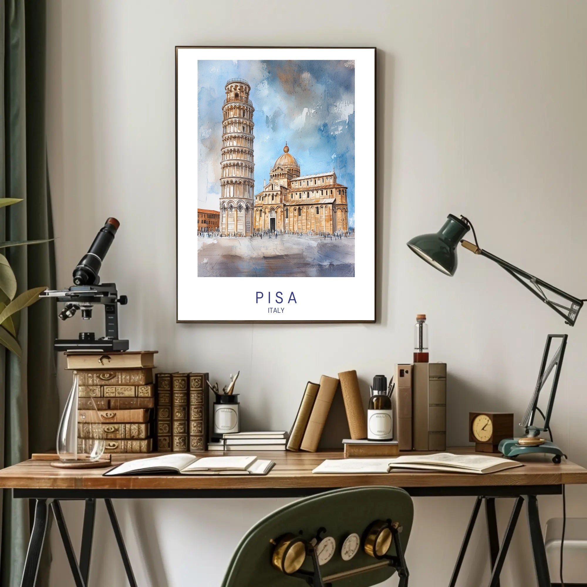Leaning Tower of Pisa Watercolor Travel Poster PosterGoat