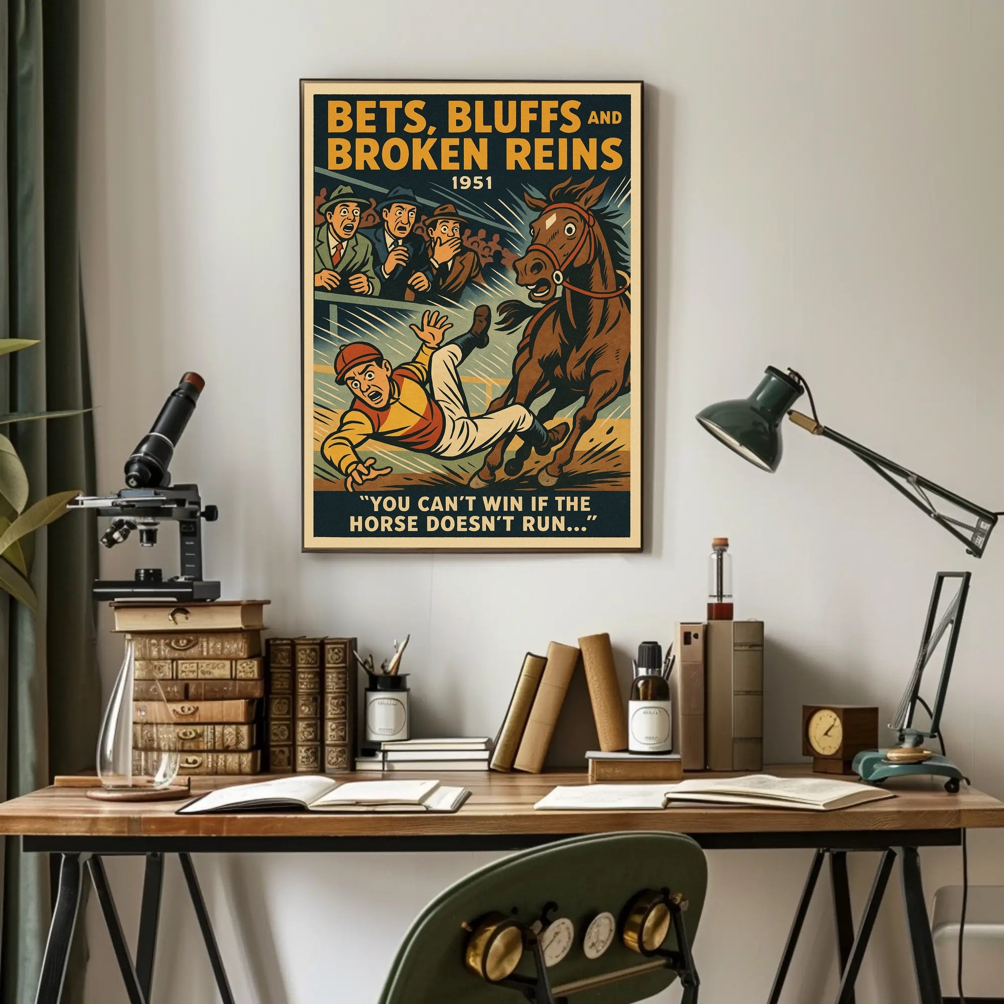 Bets Bluffs and Broken Reins 1951 Sports Poster