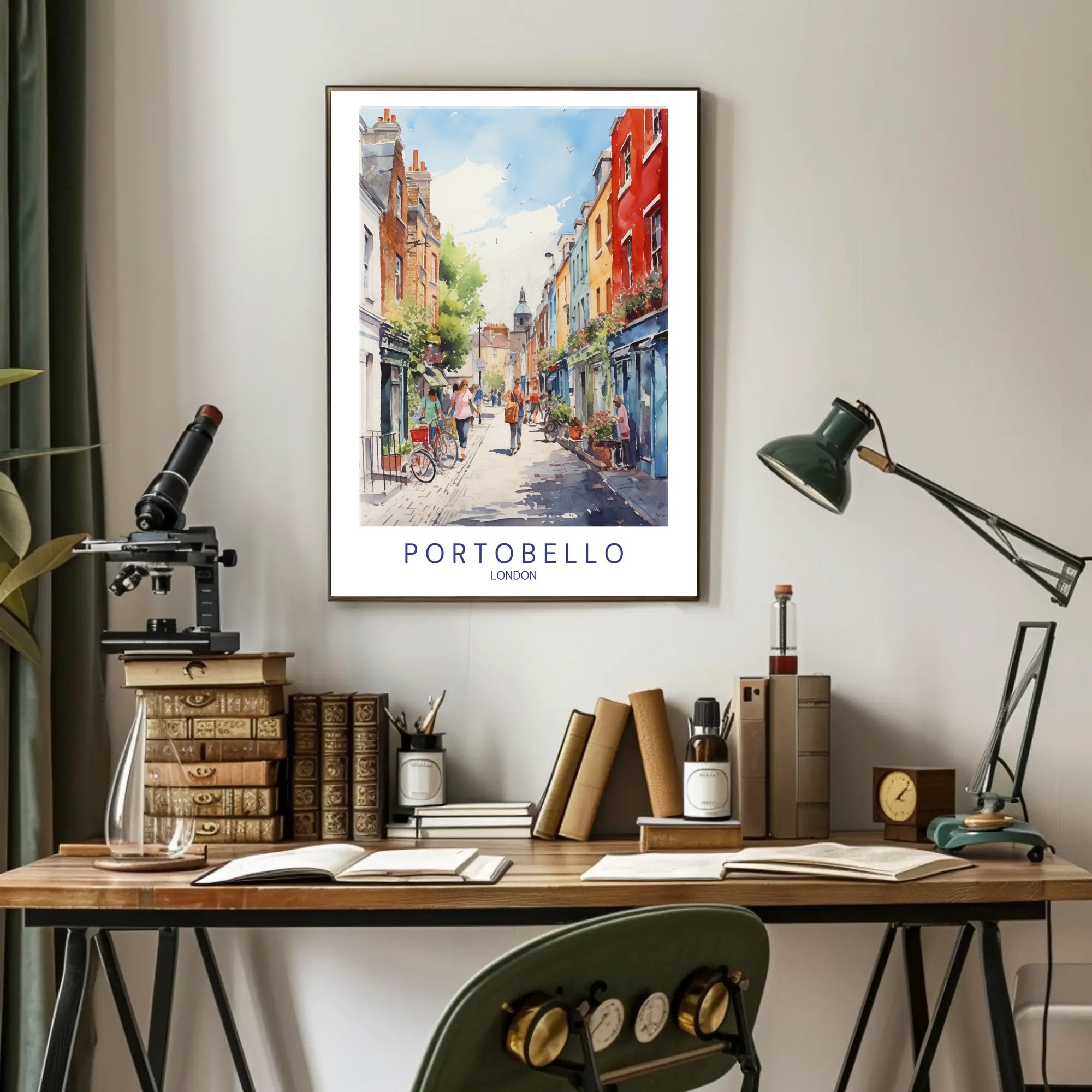 Portobello Street Scene Watercolor Urban or Cityscape Poster PosterGoat