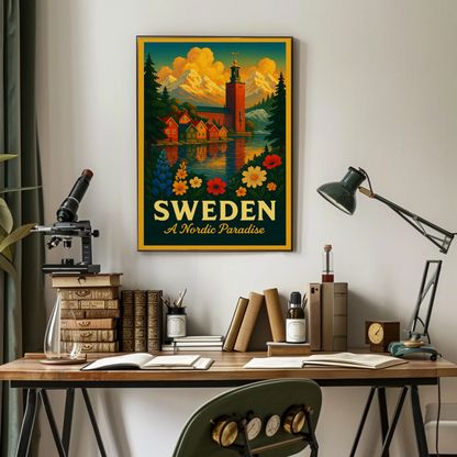 Sweden Nordic Paradise Mountains Lakes Flowers Poster