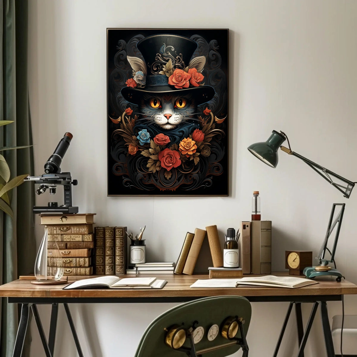Whimsical Cat in Baroque Top Hat Fantasy Poster