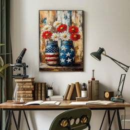 Patriotic Mason Jars Painted In American Flag Colors Poster