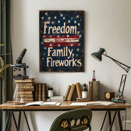 Freedom Family Fireworks Patriotic Wall Art Decor Poster