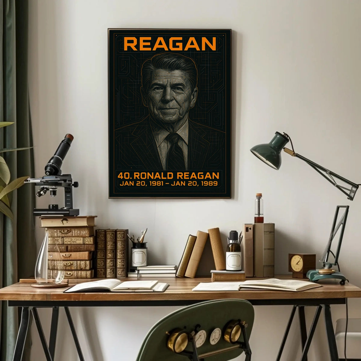 Ronald Reagan 40th President of the United States Techno Schematic Poster