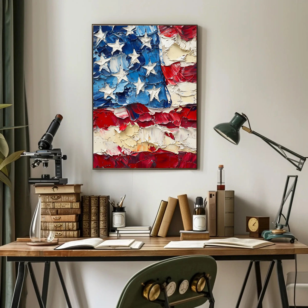 Thick oil impasto painting of an abstract American flag Poster