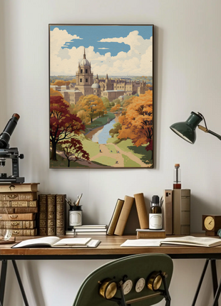 Oxford England Autumn River Campus Travel Poster