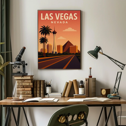 Las Vegas Nevada Skyline Stratosphere Sunset View Poster