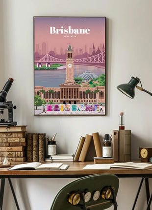 Brisbane Landmarks Illustration Travel Poster