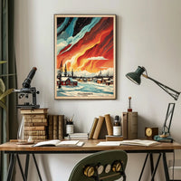 Yellowknife Northern Lights Vintage Travel Poster