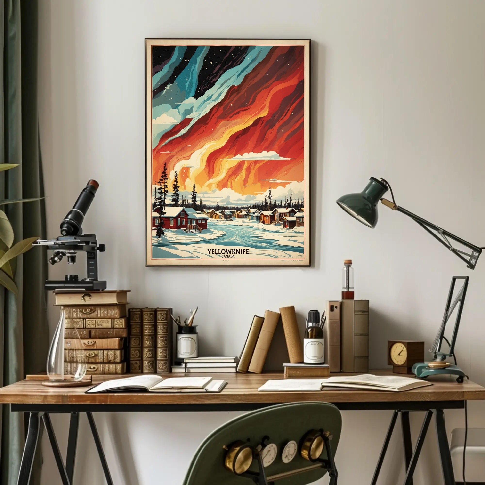 Yellowknife Northern Lights Vintage Travel Poster