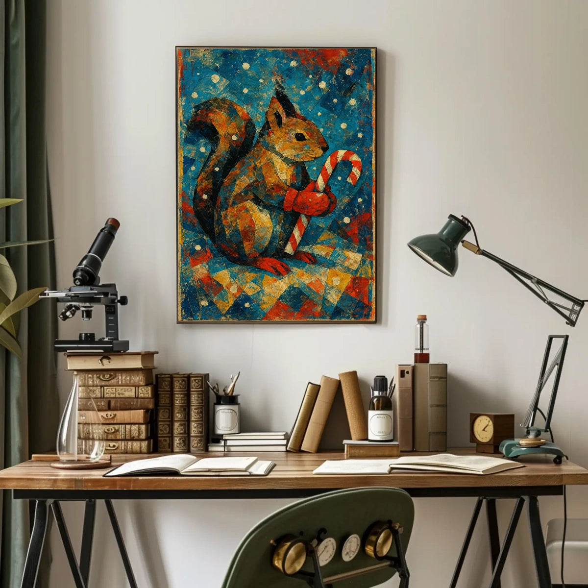 Festive Squirrel with Candy Cane Poster