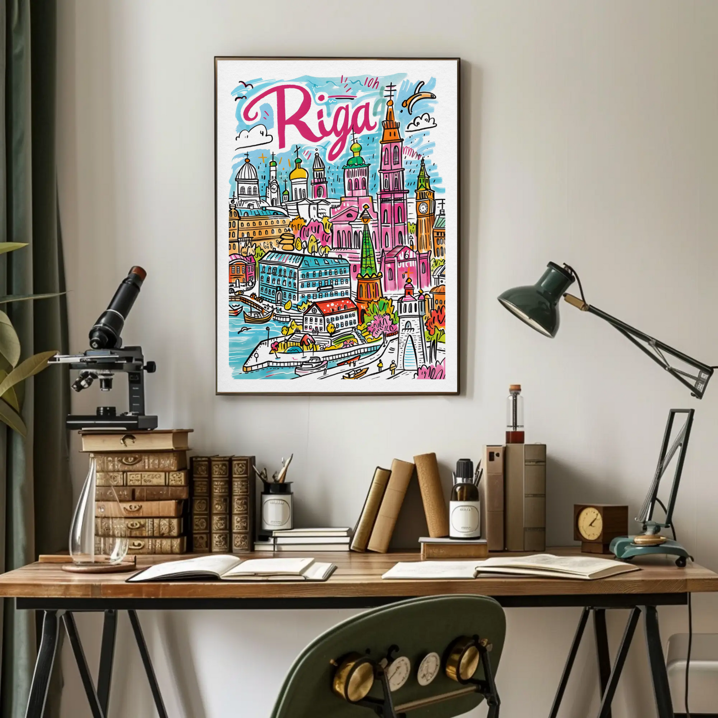 Riga Latvia Colorful Old Town Skyline Travel Poster