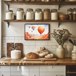 Hot Air Balloons Over Canyon Landscape Poster