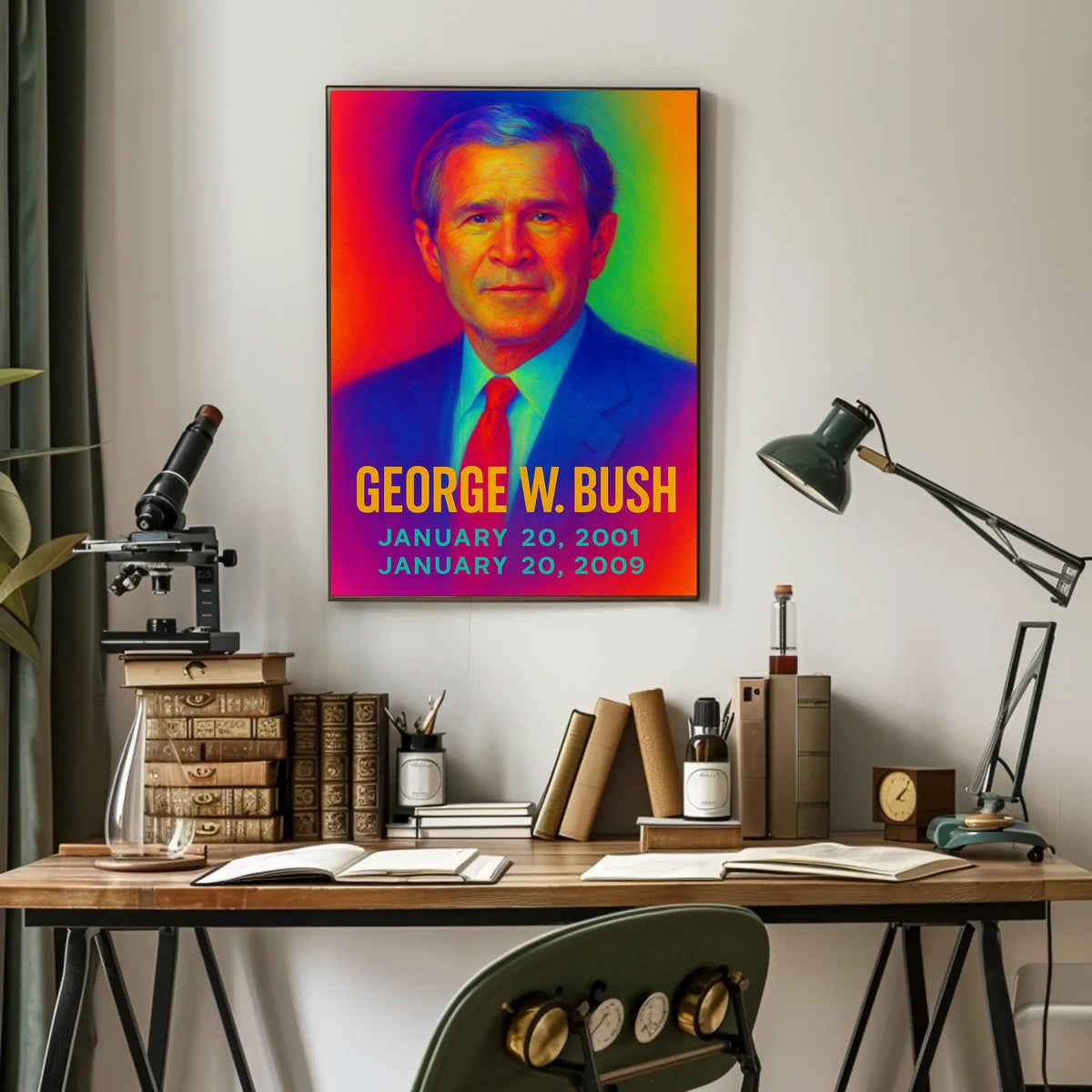 George W. Bush 43rd President of the United States Neon Gradient Overlay Poster