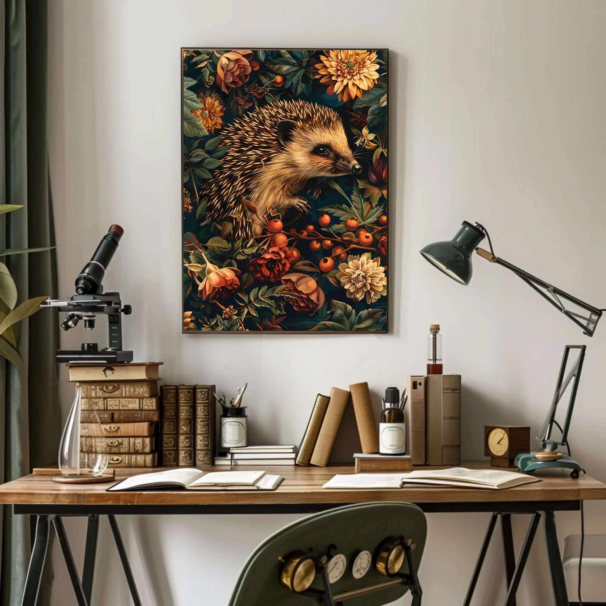 Hedgehog in Bloom Wall Art Print Decor