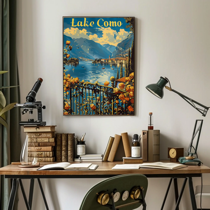 Lake Como Italian Villas Mountains Travel Poster