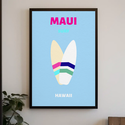 Maui Hawaii Surfboard Graphic Retro Travel Poster