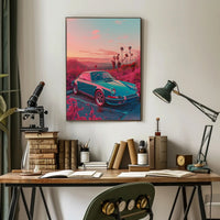 Vintage Car In Dreamy Landscape Poster Art Print PosterGoat