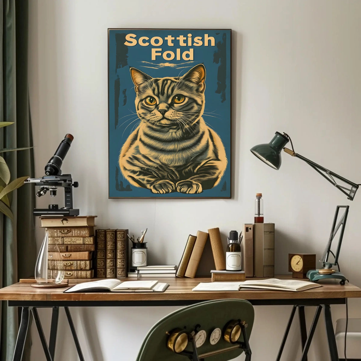 Scottish Fold Cat Artwork Minimalist Studio Poster