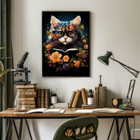 Whimsical Cat Glasses Poster with Vibrant Flowers