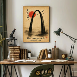 Gateway Arch National Park East Asian Art Ink Painting Poster