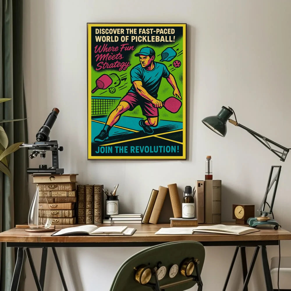 Pickleball Revolution: Vibrant Retro Sports Poster PosterGoat