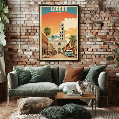 Laredo Texas Historic Tower Vintage Travel Poster