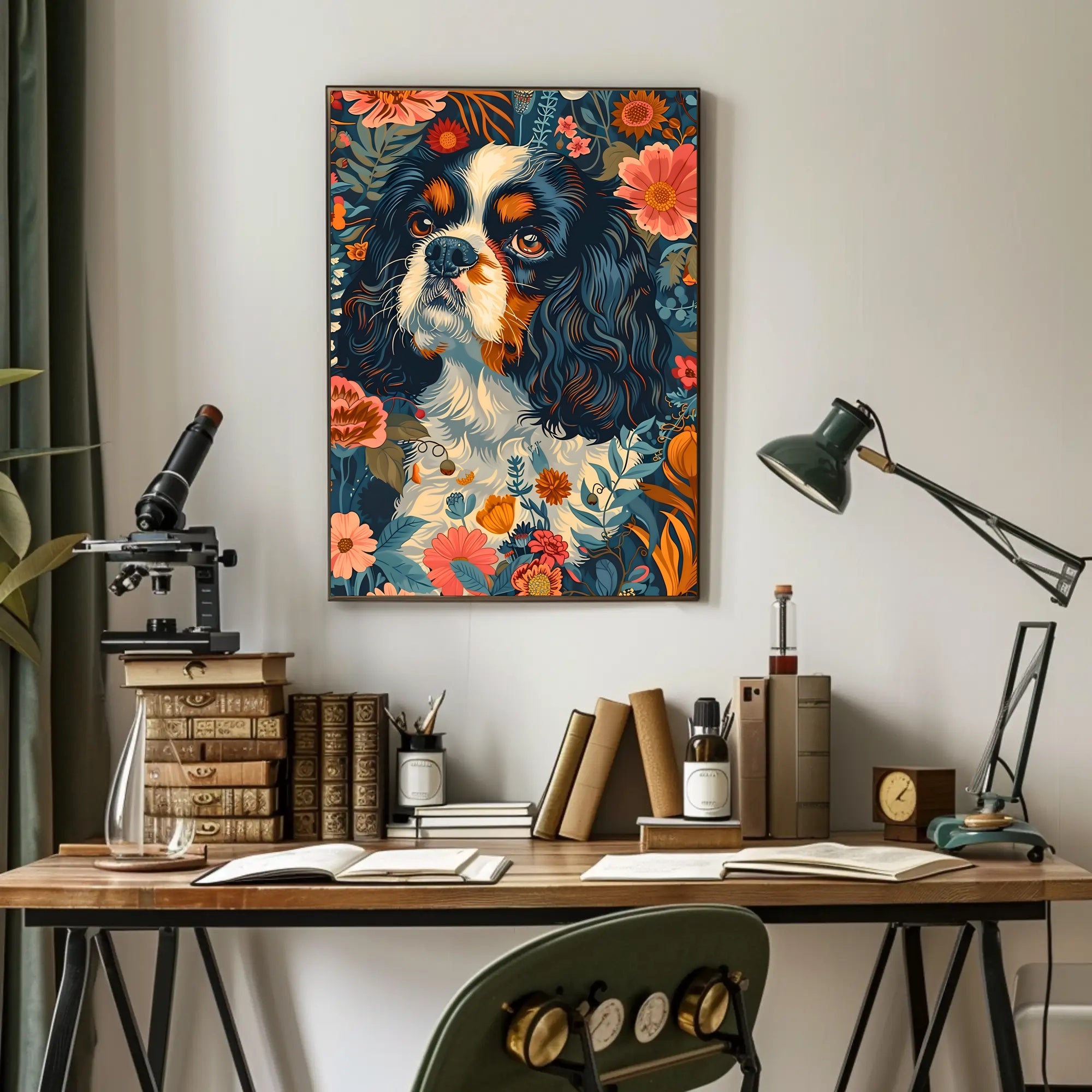 Floral Canine Portrait Wall Art Print