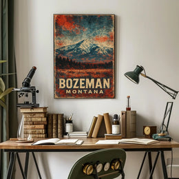 Wanderlust Bozeman Montana Mountain Town Watercolor Scenic Museum Quality Poster
