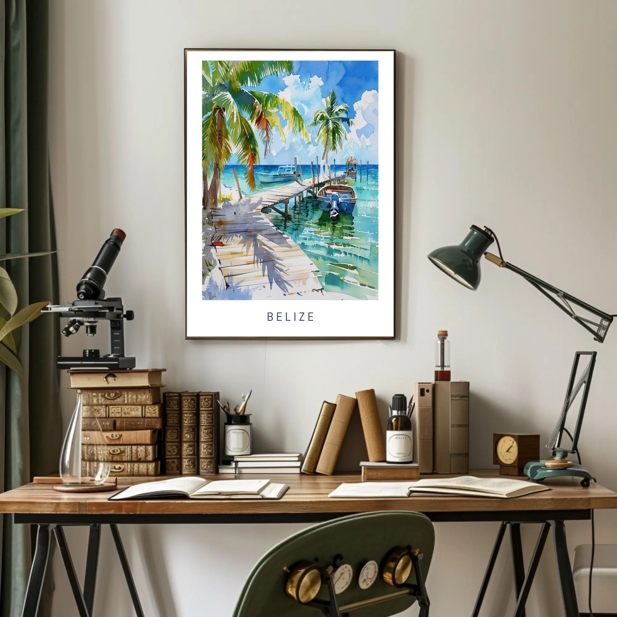 Tropical Belize Coastal Scene Travel Poster PosterGoat