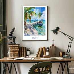 Tropical Belize Coastal Scene Travel Poster PosterGoat