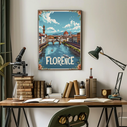 Florence Italy Duomo River Bridge Travel Poster
