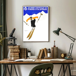 Dynamic Skier in Pyrenees Auvergne Winter Sports Poster PosterGoat