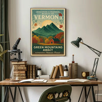 Green Mountains Await Vintage Poster Print