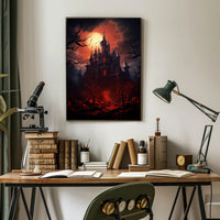 Haunted Castle Under Blood Moon Poster PosterGoat