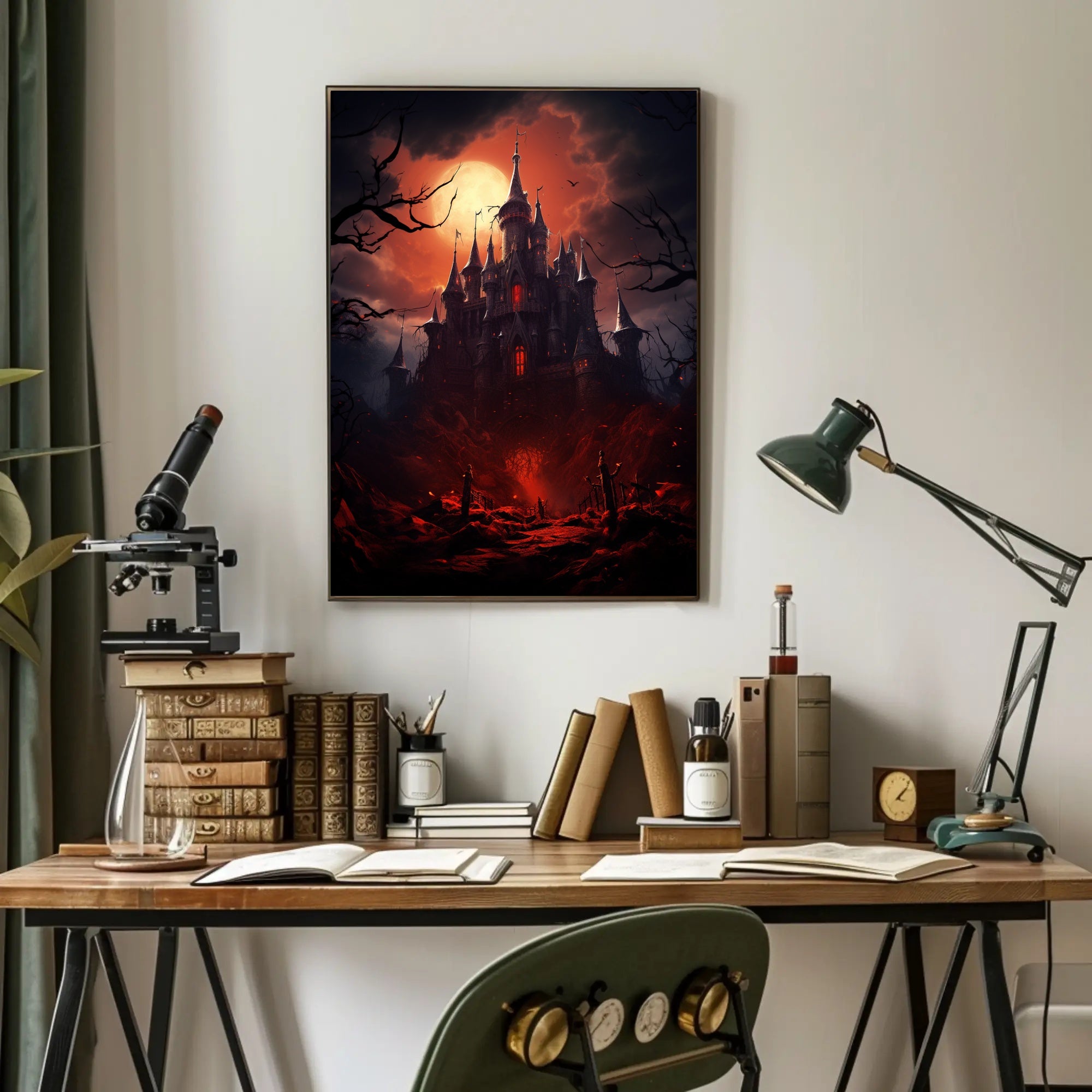 Haunted Castle Under Blood Moon Poster PosterGoat