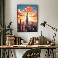 New York City Sunset Skyline Travel Poster