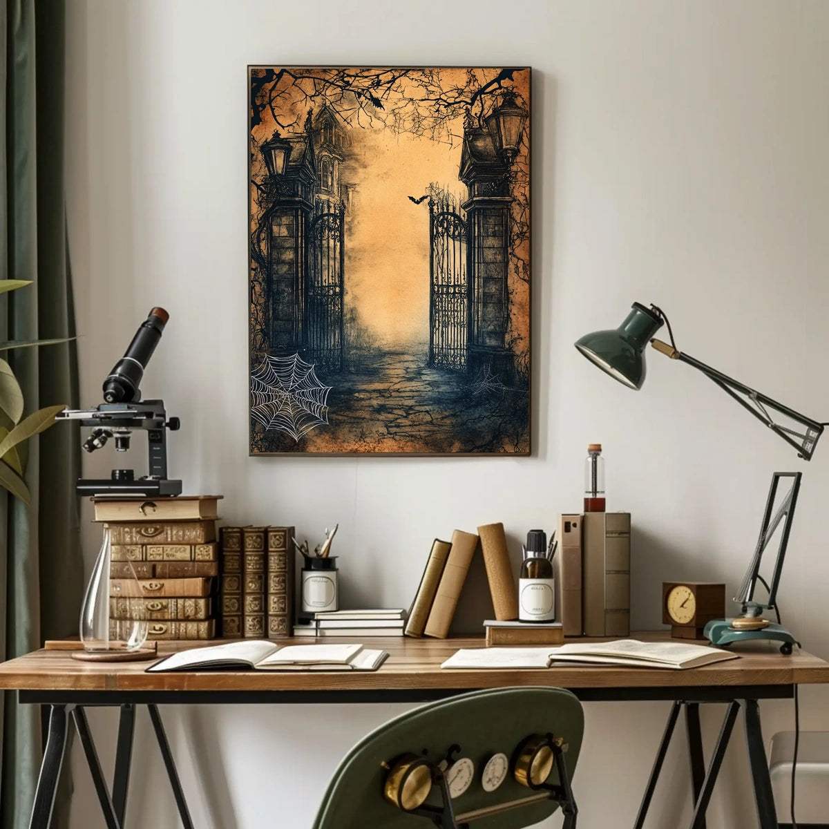 Dark Gothic Mansion Gate Horror Vintage Scene Artistic Poster