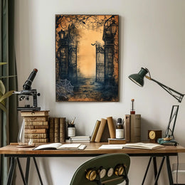 Dark Gothic Mansion Gate Horror Vintage Scene Artistic Poster